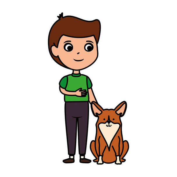 犬のキャラクターを持つかわいい男の子 - ベクター画像