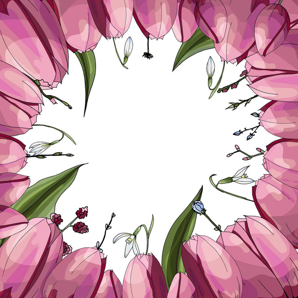 Spring tulips, Floral vector, Designer circle, Cards, Patterns, Frames empty,Ornament - Vetor, Imagem