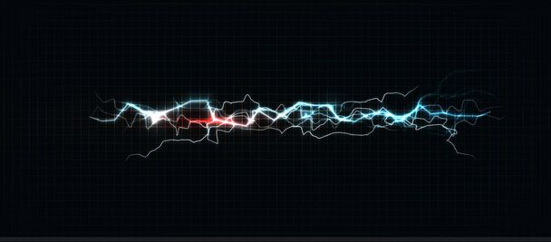 Lightning various colors, glowing thunderbolt and brightning power shock magic lines on black background. Vector illustration. - Vector, Image