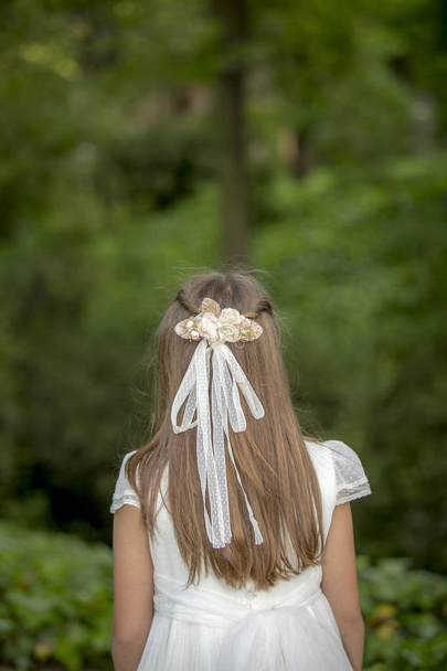 Girl in communion dress in a park - Foto, immagini
