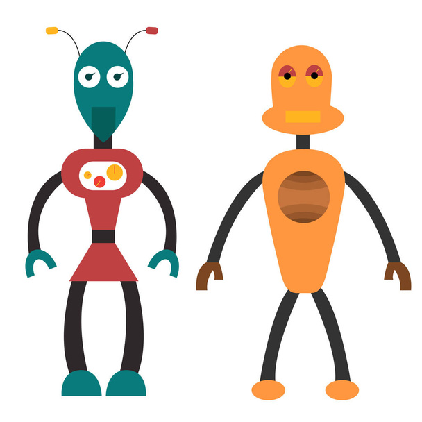 Robot pár sík karakter. Elkülönített állományvektor illusztráció - Vektor, kép