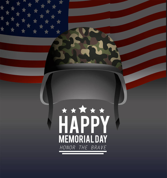 military helmet with camouflage uniform and flag - Vector, Image
