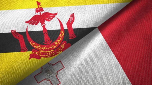 Бруней і Мальта два прапори текстильна тканина, текстура тканини - Фото, зображення