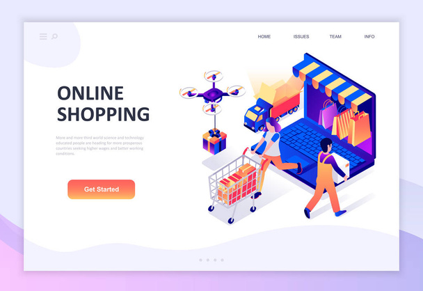 Modern flat design isometric concept of Online Shopping decorated people character for website and mobile website development. Isometric landing page template. Vector illustration. - Vector, Image