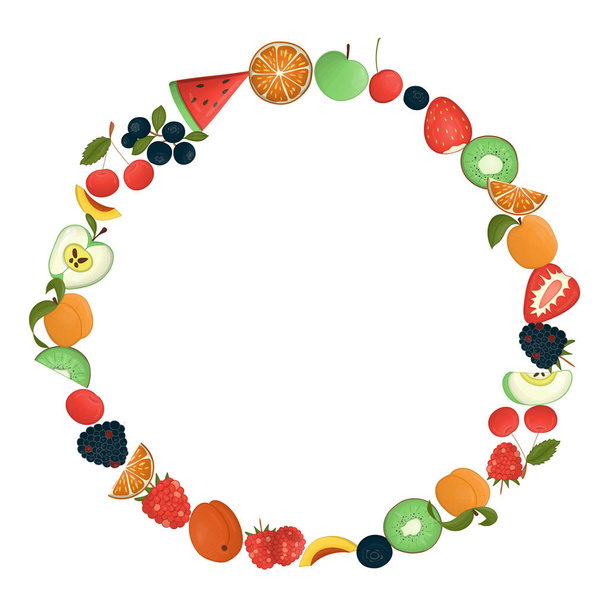 Vector wreath of fruit and berries. Hand drawn cartoon style ill - Vecteur, image