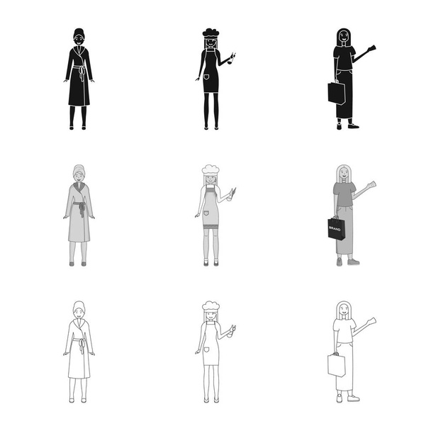 Isolated object of posture and mood sign. Set of posture and female vector icon for stock. - Vecteur, image
