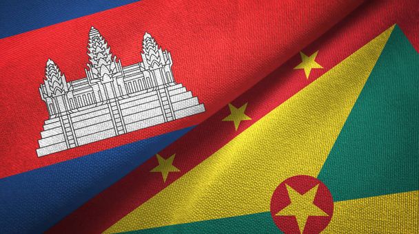 Kambodscha und Grenada zwei Flaggen Textilstoff, Textur - Foto, Bild