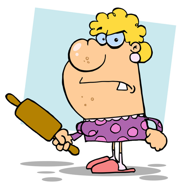 Esposa irritada com um rolo Pin, fundo
 - Foto, Imagem