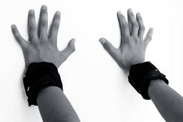 View of make hands in sport bands  - Фото, изображение