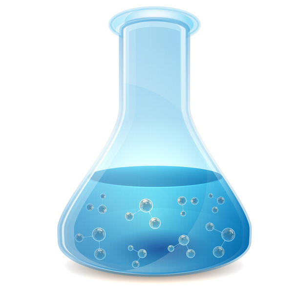 Glas-Retorte mit blauer Flüssigkeit - Vektor, Bild