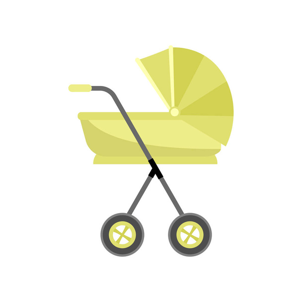 Green lime color baby stroller with rubber wheels - Vector, afbeelding