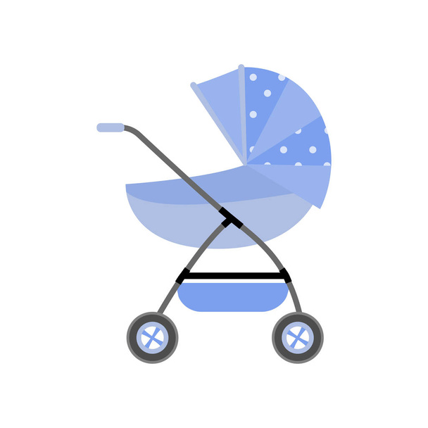 Cute newborn blue stroller with dotted material and additional basket - Wektor, obraz