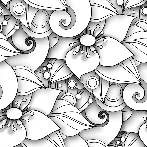 Monochrome Seamless Pattern with Floral Motifs - Διάνυσμα, εικόνα