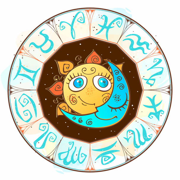 Зодиак. Астрологический символ. Гороскоп. Солнце и луна. Мистический вектор астрологии
 - Вектор,изображение