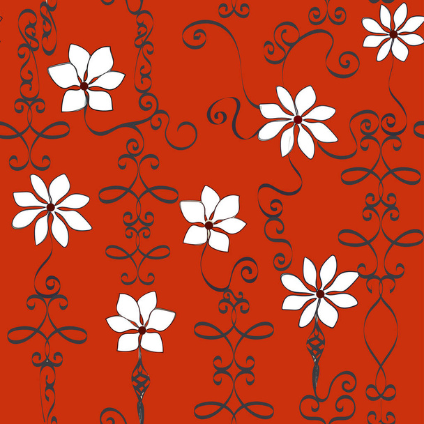 Coral Wrought Iron Flowers Repeat Pattern Vector Background - Vettoriali, immagini