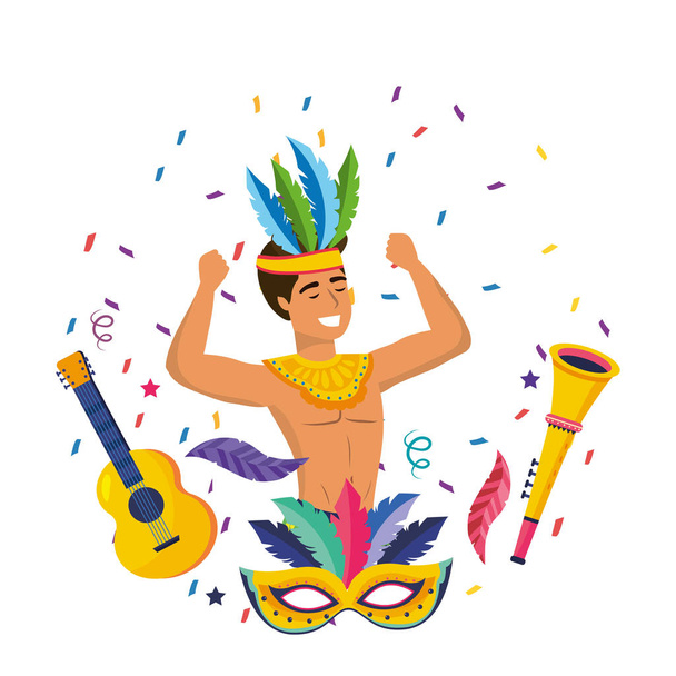 Человек празднует бразильский карнавал
 - Вектор,изображение