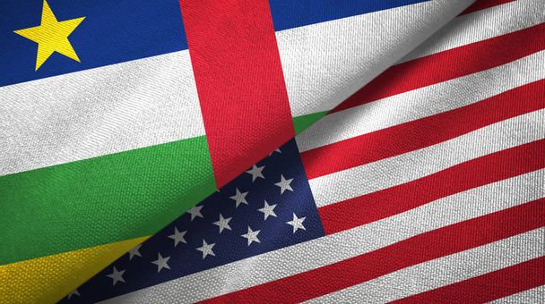中央アフリカ共和国と米国2つの旗織物布 - 写真・画像