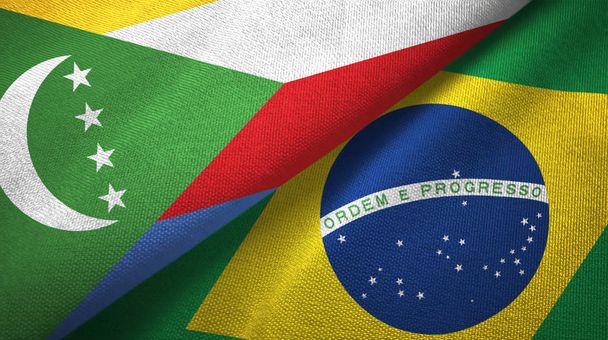 Comoras y Brasil dos banderas tela textil, textura de la tela
  - Foto, Imagen