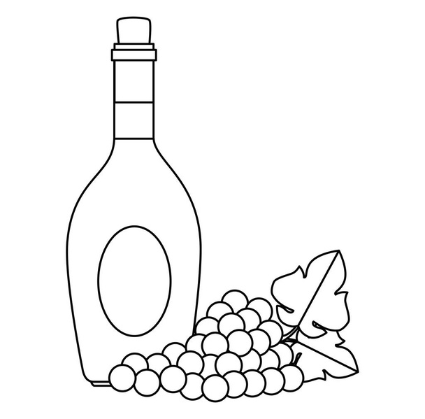 ワインボトルとブドウのクラスター - ベクター画像