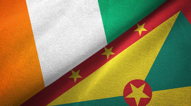 Cote Divoire und Grenada zwei Flaggen Textiltuch, Textur - Foto, Bild