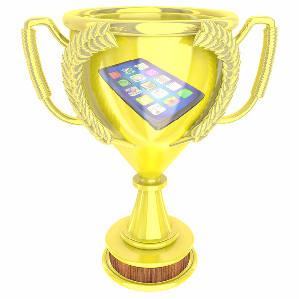 Teléfono celular nuevo dispositivo inteligente mejor trofeo superior premio 3d Illustratio
 - Foto, Imagen