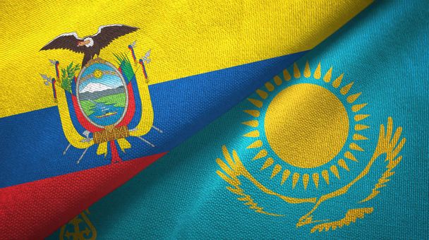 エクアドルとカザフスタンの2つの旗織物布、生地の質感 - 写真・画像