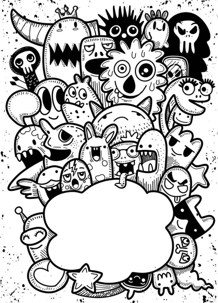 Illustration vectorielle de Doodle fond de Monstre mignon, Dessin à la main
 - Vecteur, image