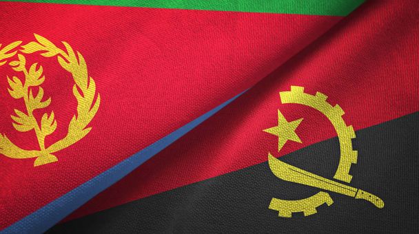 Erytrea i Angola dwie flagi tkanina tekstylna, tekstura tkaniny  - Zdjęcie, obraz