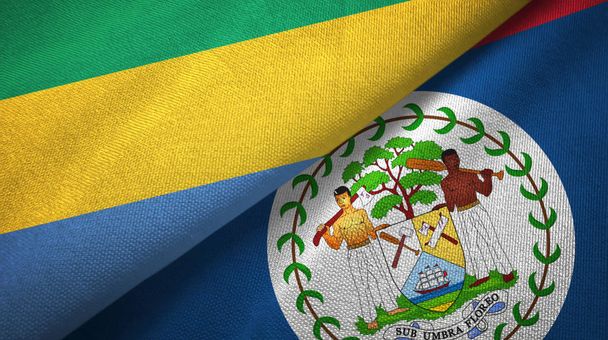 Gabon ja Belize kaksi lippua tekstiilikangas, kangas rakenne
  - Valokuva, kuva