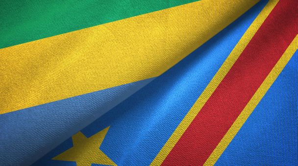 Gabon ja Kongon demokraattinen tasavalta kaksi lippua tekstiilikangas
 - Valokuva, kuva