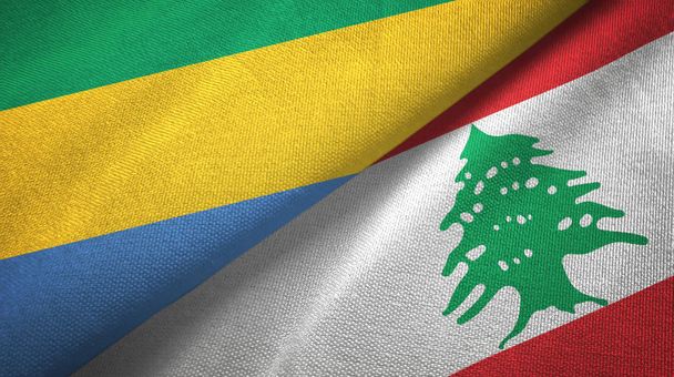 Gabon ja Libanon kaksi lippua tekstiilikangas, kangas rakenne
 - Valokuva, kuva