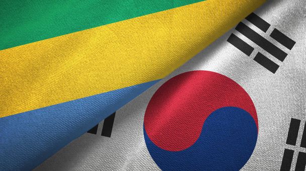 Gabon and South Korea two flags textile cloth, fabric texture - Photo, Image