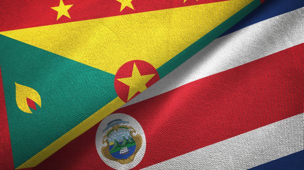 Grenada és Costa Rica két zászló textil ruhával, szövet textúra - Fotó, kép