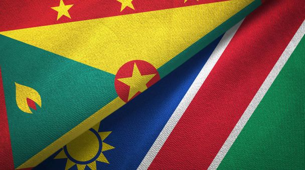 Grenada and Namibia two flags textile cloth, fabric texture - Photo, Image