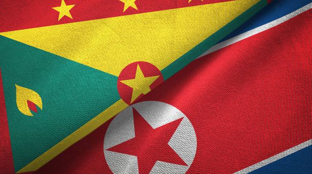 Grenada és Észak-Korea két zászló textilszövet, szövet textúra - Fotó, kép