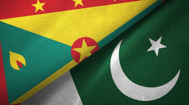 Grenada és Pakisztán két zászló textil ruhával, szövet textúra - Fotó, kép