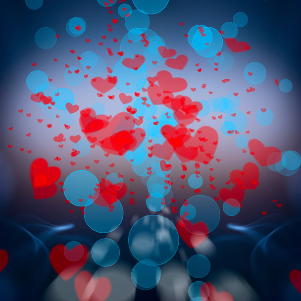 rode harten op een blauwe achtergrond voor wenskaart - Foto, afbeelding