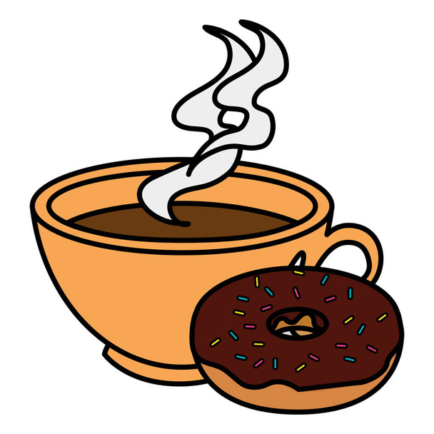 coffee cup with sweet donuts - Διάνυσμα, εικόνα