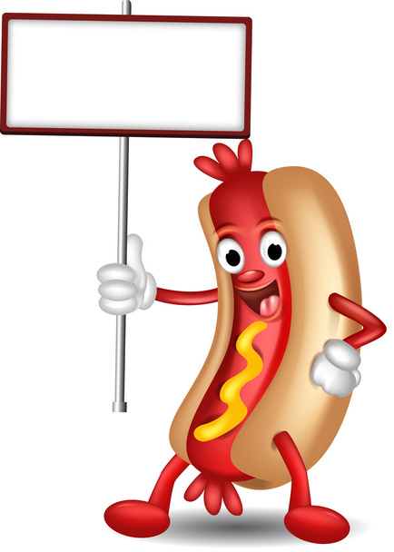 Hot dog dessin animé tenant signe vierge
 - Vecteur, image