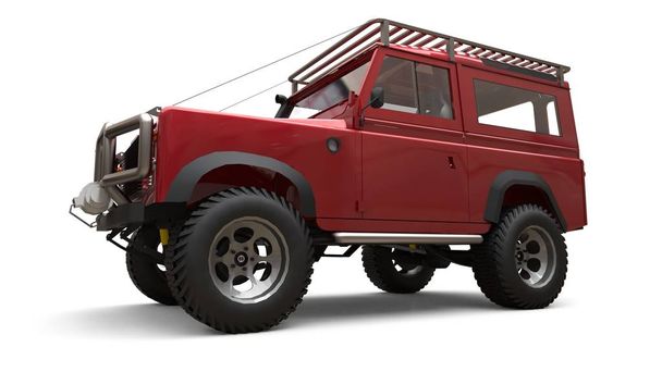 Piros öreg kis SUV hangolt a nehéz útvonalak és expedíciók. 3D-leképezés. - Fotó, kép