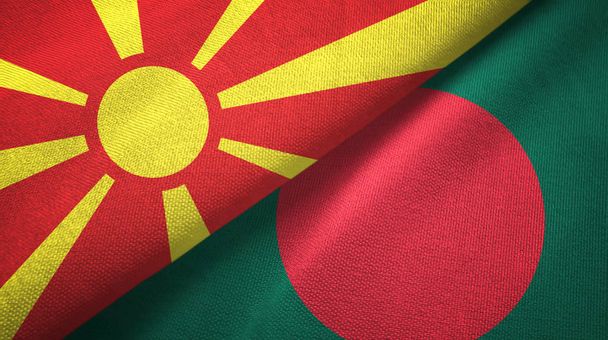 Macedonia del Norte y Bangladesh dos banderas tela textil, textura de la tela
  - Foto, Imagen