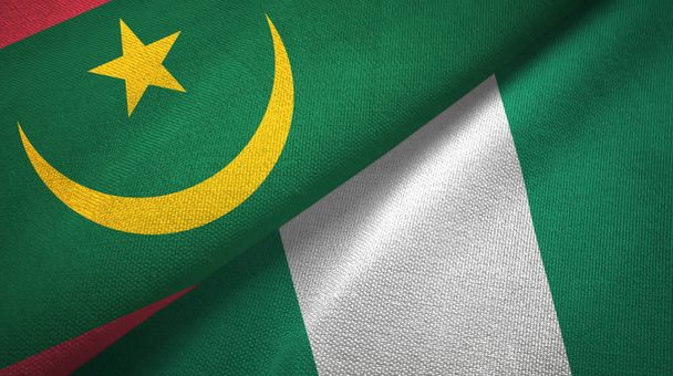 Η Μαυριτανία και η Νιγηρία δύο σημαίες ύφασμα υφασμάτων, υφή υφάσματος - Φωτογραφία, εικόνα