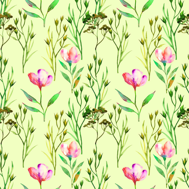 Floral seamless pattern with wildflowers and weeds. - Photo, Image