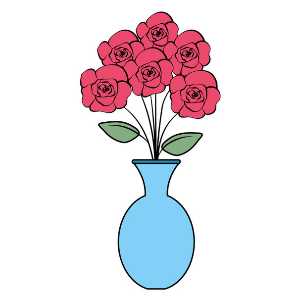 バラのアイコンを持つ花瓶 - ベクター画像