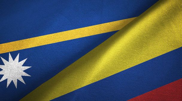 Nauru i Kolumbia dwie flagi tkanina tekstylna, tekstura tkaniny - Zdjęcie, obraz
