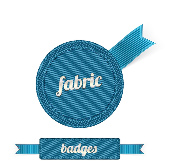 Blue vector fabric badges with blue ribbons - Vettoriali, immagini