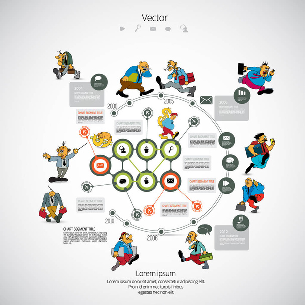 Plantilla de infografías con carácter de dibujos animados de negocios, ilustración vectorial
 - Vector, imagen