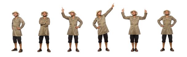 Man in safari hat isolated on white - Photo, Image