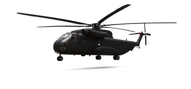 Helicóptero militar de transporte o rescate sobre fondo blanco. ilustración 3d. - Foto, imagen