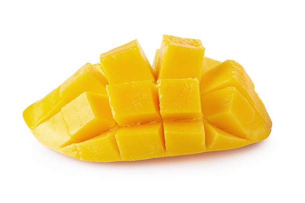 Mango cubes and slices Isolated on white background - Photo, Image